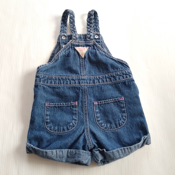 OSHKOSH Girls 2t denim shortalls bib overalls with braided trim - Picture 6 of 6